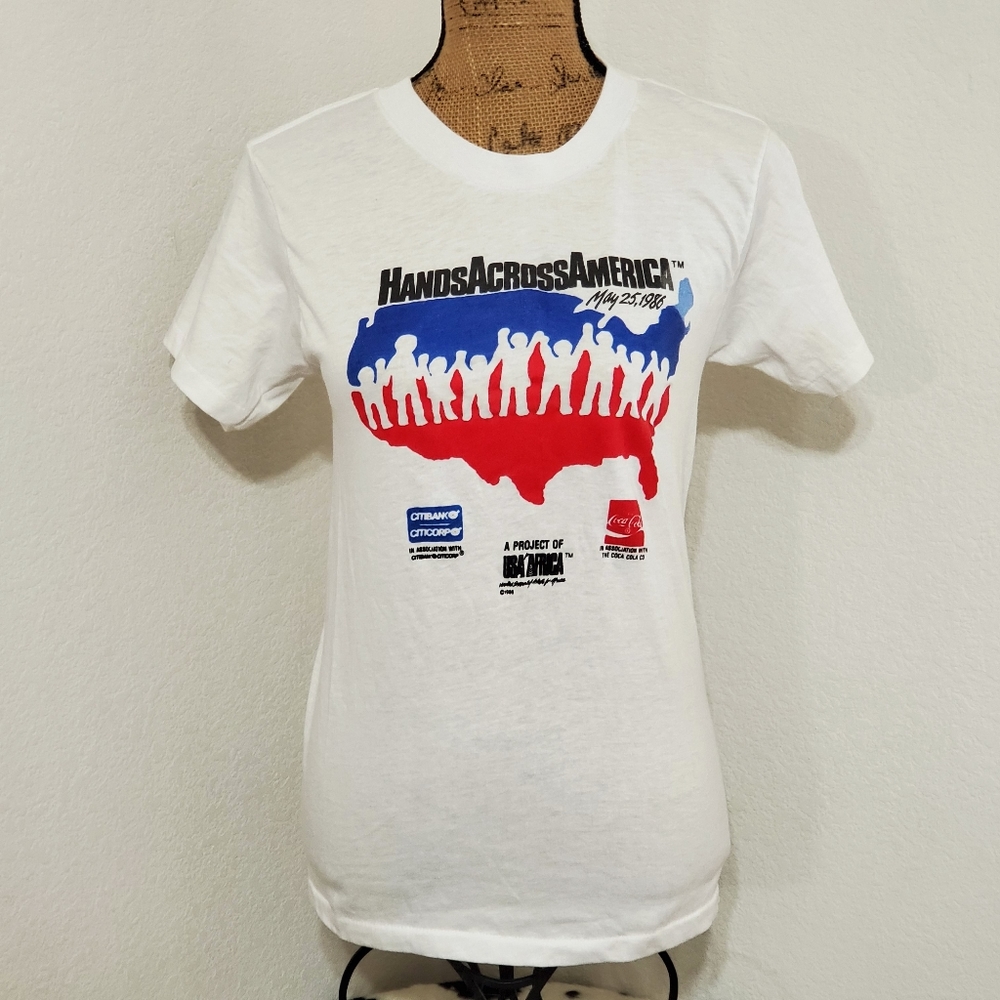 'Hands across America' vintage graphic tee May 1986 Med. - Picture 1 of 8